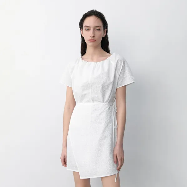 (OP-6265)EMBO STRAP MIINI WRAP DRESS