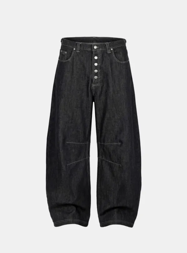[w-pts26-089] 0509 Button Fly Curved Fit Pants - Black Denim