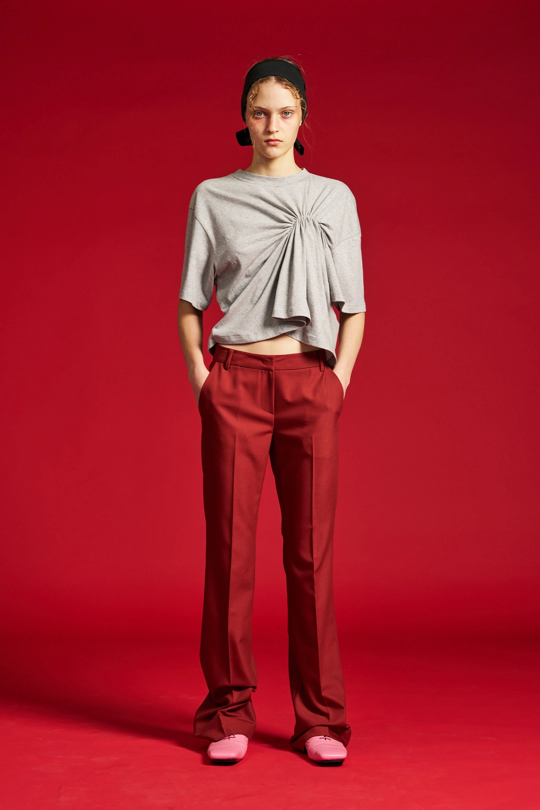 푸쉬버튼 SS26 RED LOW-RISE BELL-BOTTOM TROUSERS 상품 이미지 2