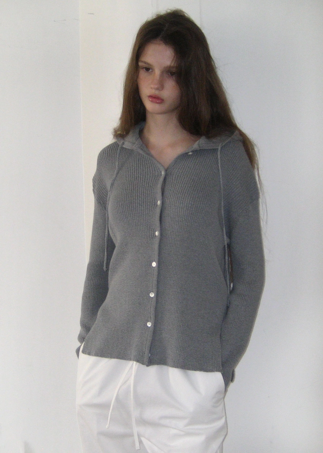 온무드 [2ND] FLOW KNIT HOODIE - MELANGE GRAY 상품 이미지 1