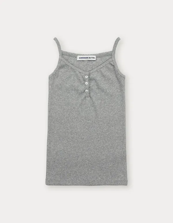 Lace Button Sleeveless - Grey