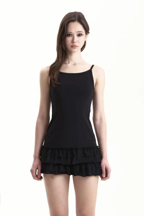 FRILL LAYERED SLEEVE DRESS BLACK