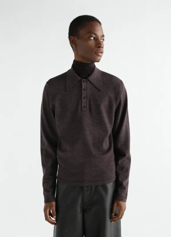 LONG-SLEEVE POLO IN FINE MOULINÉ MERINO WOOL