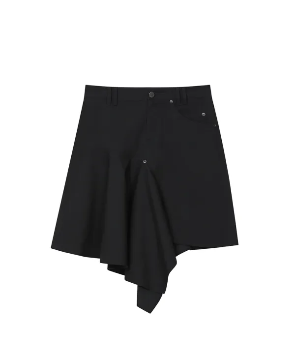 [레이 PICK] One side draped midi skirt BLACK