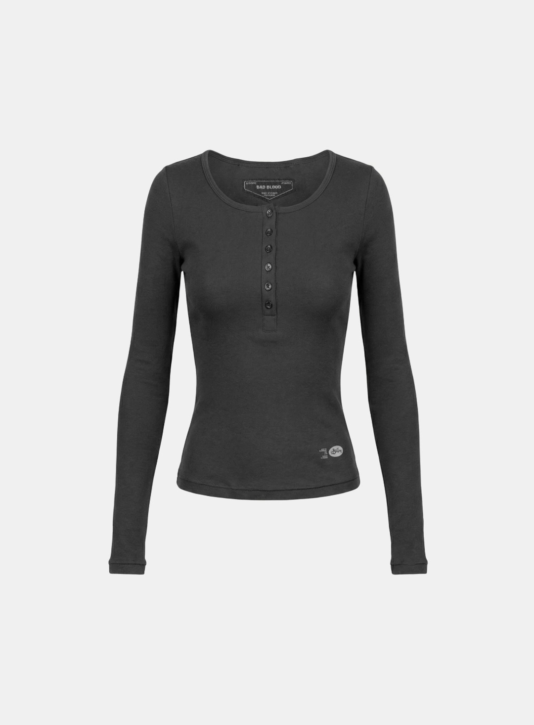 배드블러드 [w-tee26-043] BS Cotton Jersey Fitted Henley Neck Long Sleeve T-Shirt - Charcoal 상품 이미지 2