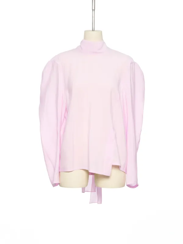 PS26 PINK ROUND SLEEVE TIE-NECK BLOUSE