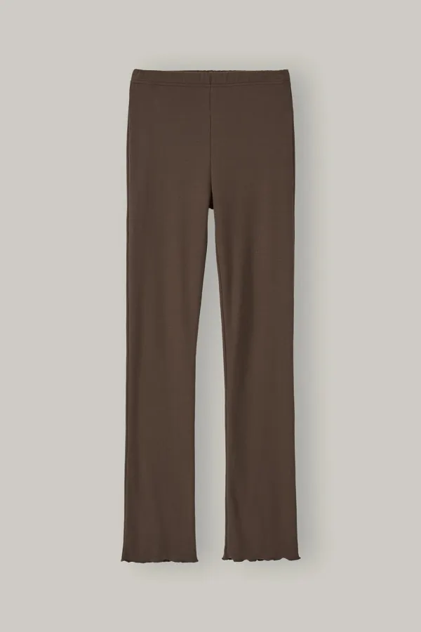 Rib Button Leggings Pants (Brown)