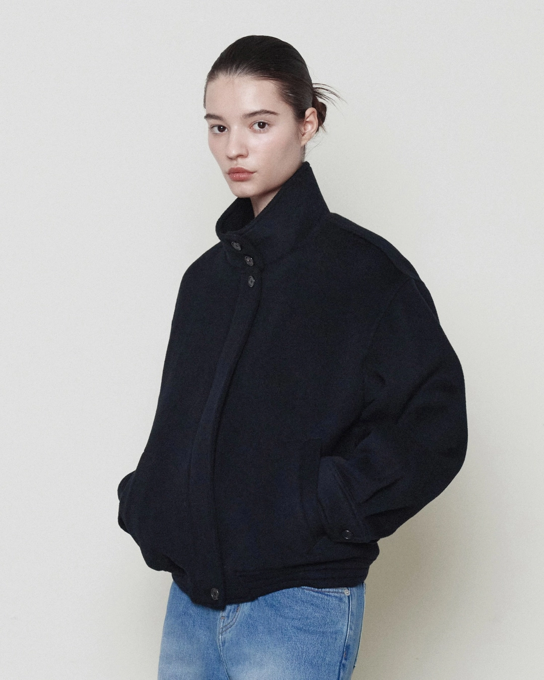 브라운야드 (10/23 예약 배송)W Stand Collar Wool Blouson, Black 상품 이미지 2