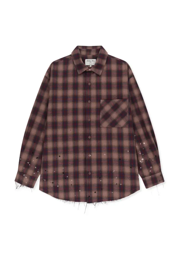 PAINT EFFECT FLANNEL CHECK SHIRT IN INDIAN PINK
