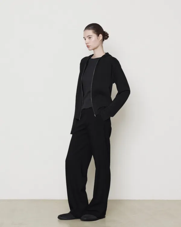 W Smooth Jersey Hood Zip Up, Black