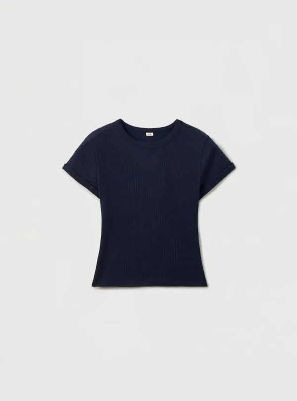 [4TH] RIBBED SOFT T-SHIRT - NAVY