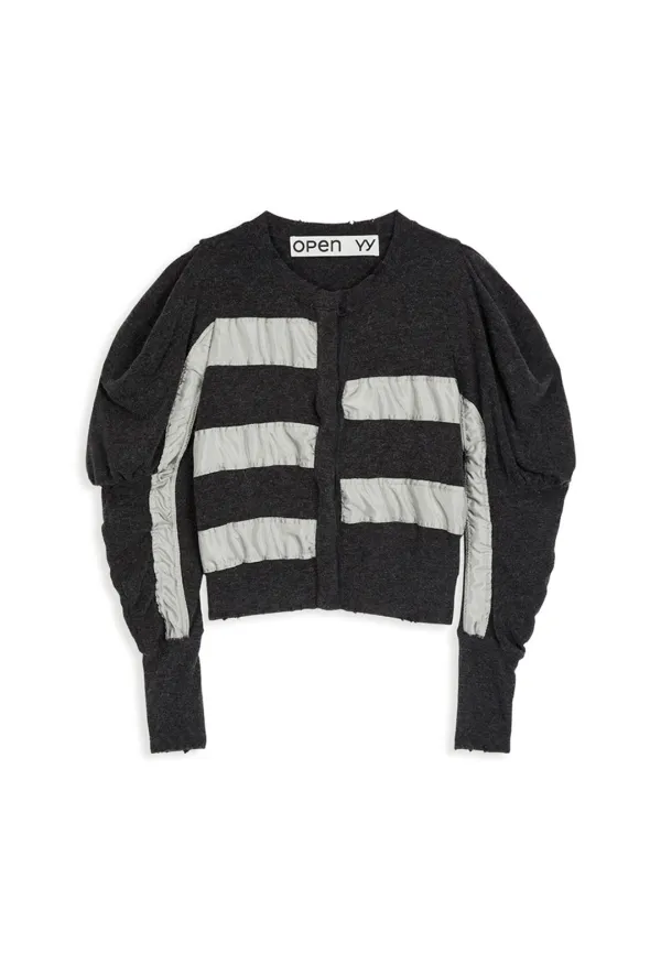 SLOUCHY PUFF PANEL CARDIGAN, CHARCOAL