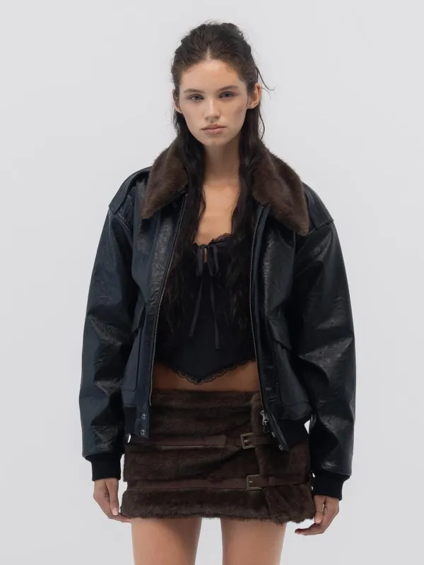 SHEARLING LEATHER JACKET (BLACK)