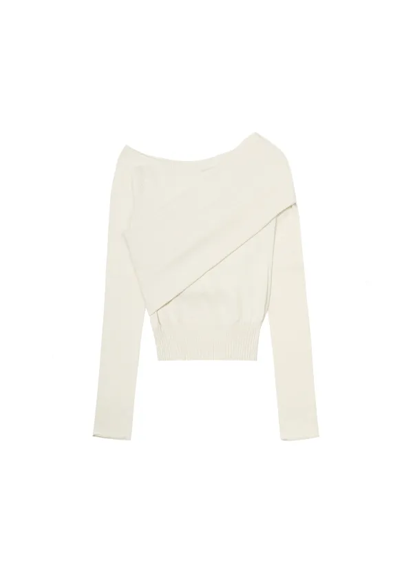 ONE-SHOULDER RIBBED KNIT, IVORY