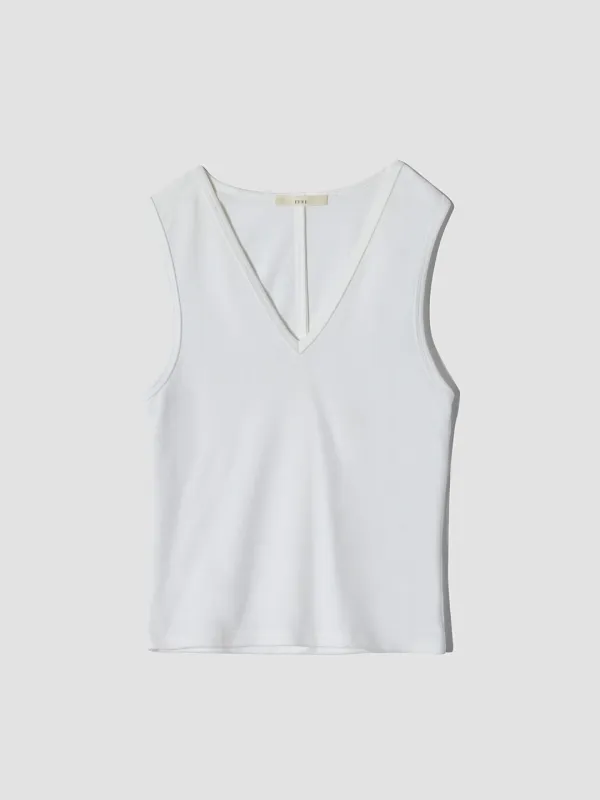 COTTON V-NECK SLEEVELESS [WHITE, BLACK]