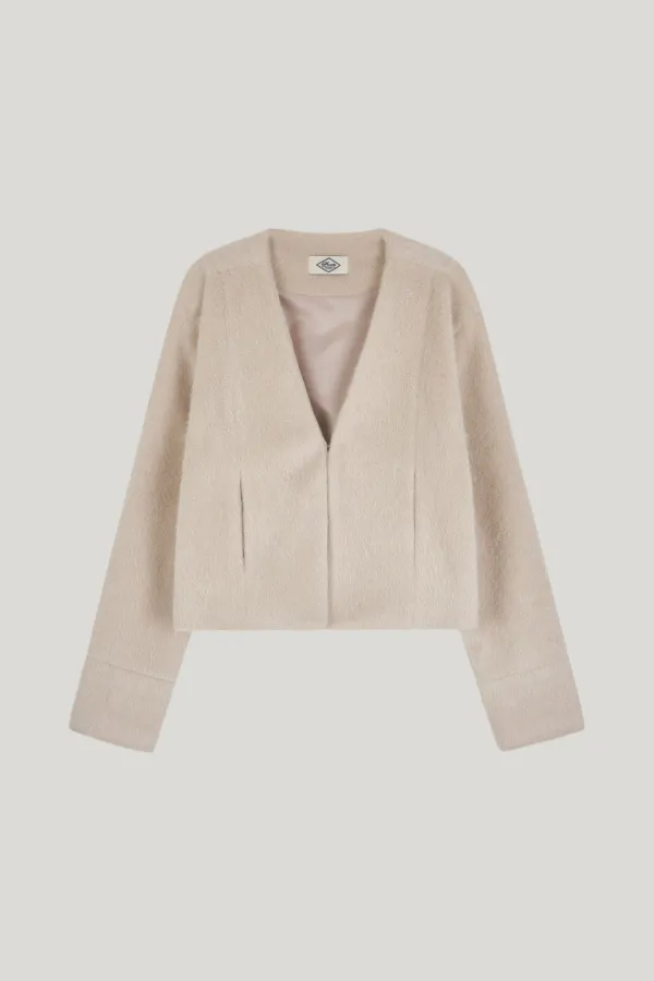 soft jacket button hole stitch muffler set_cream