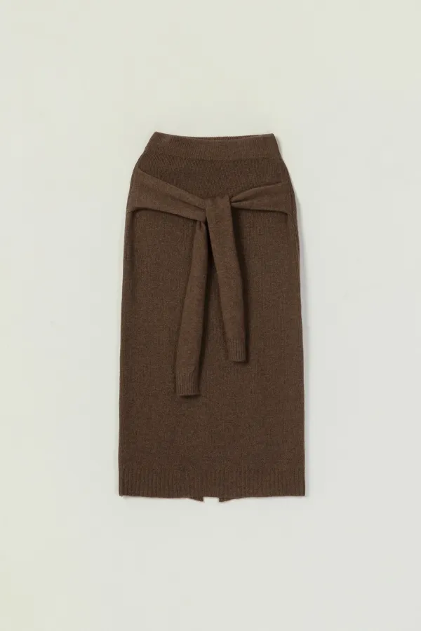 YAVIN TIE WOOL KNIT SKIRT_BROWN