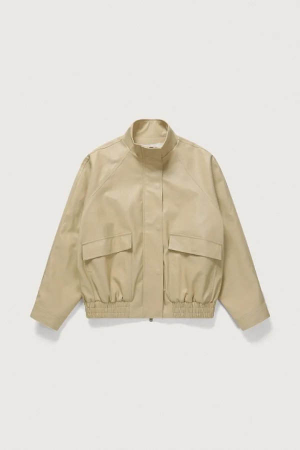 RELAX FIT HIGH NECK LEATHER BLOUSON [BUTTER BEIGE]
