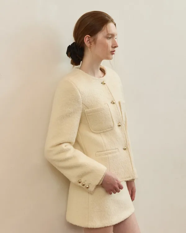 Teddy boucle tweed jacket - ivory