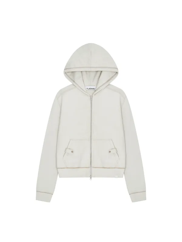 [2차 리오더 | 10.30 예약 발송] SLIM FIT STITCH HOODED ZIP-UP [ASH BEIGE]