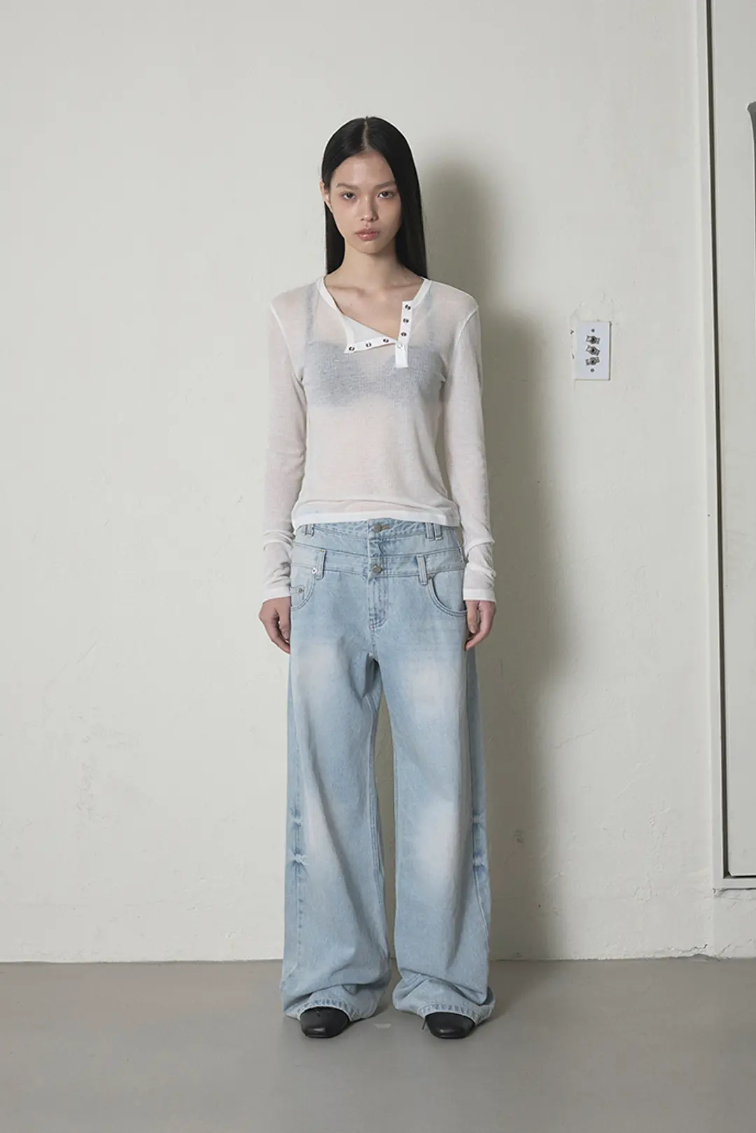 오데스 [ESSENCIAL] DOUBLE WAIST DENIM PANTS - ICE BLUE 상품 이미지 2