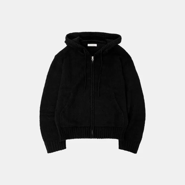 SIKN2172 울 블렌드 니트 후드 집업_Black