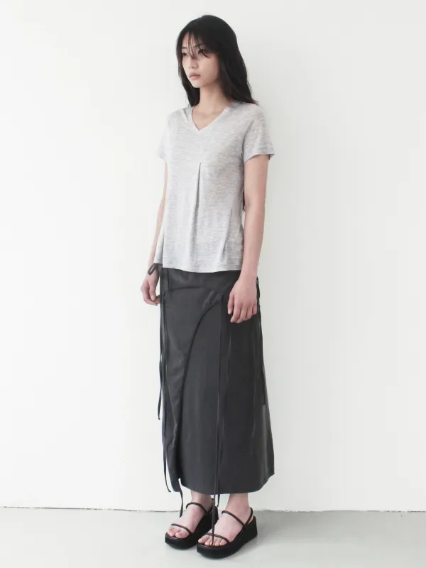TENCEL PLEATS T-SHIRT, MELANGE GRAY