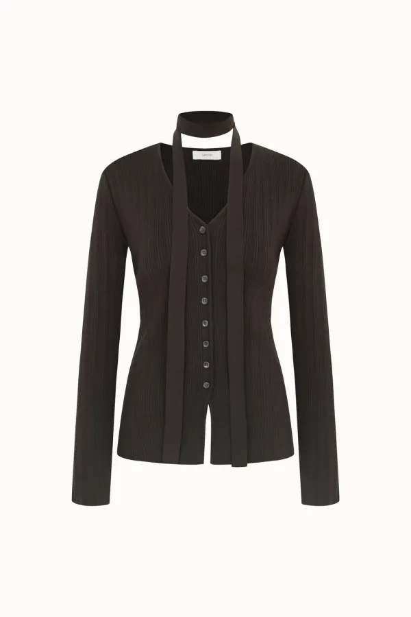 Scarf Ribbed Cardigan[LMBEAUKN285]-Brown