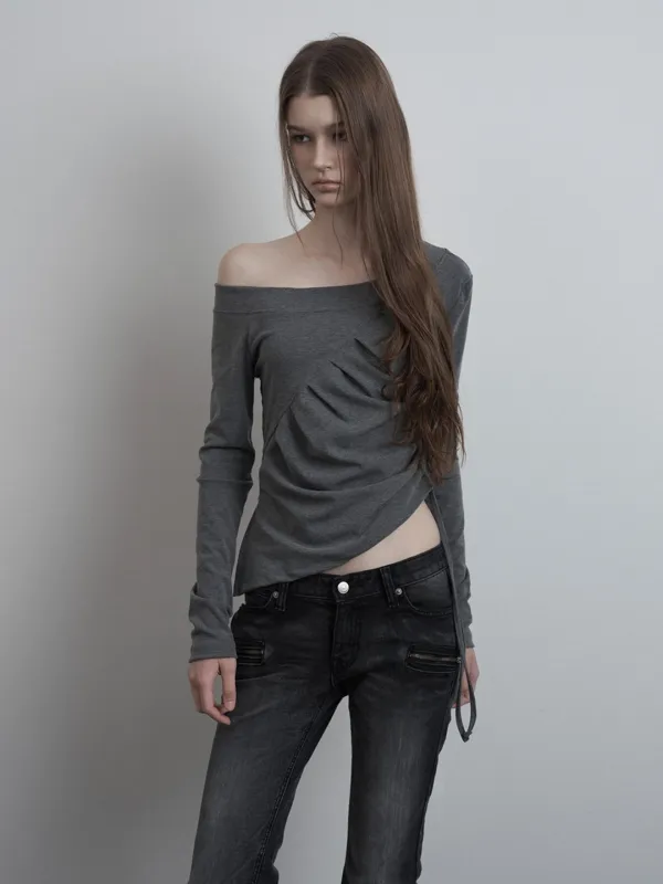 Asymmetric Cinch One Shoulder Top (charcoal)