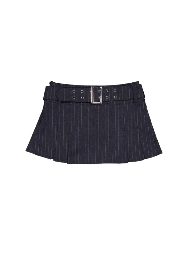 BELTED MINI SKIRT [STRIPE CHARCOAL]