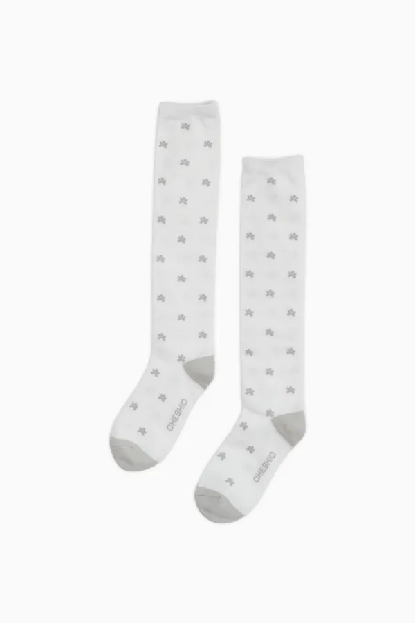 FLORAL KNEE SOCKS, WHITE