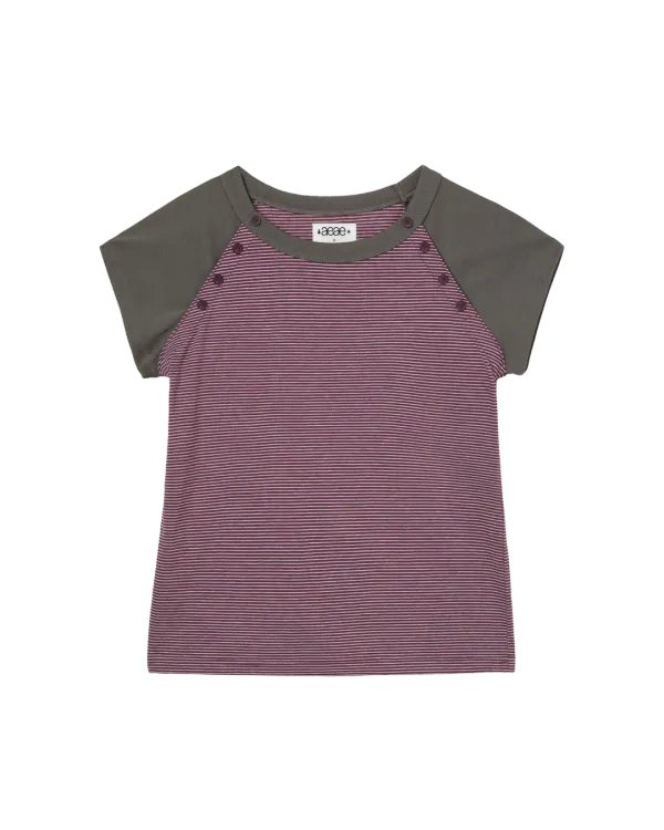 [6/12 예약발송] STRIPE BUTTON RAGLAN TEE [PURPLE]