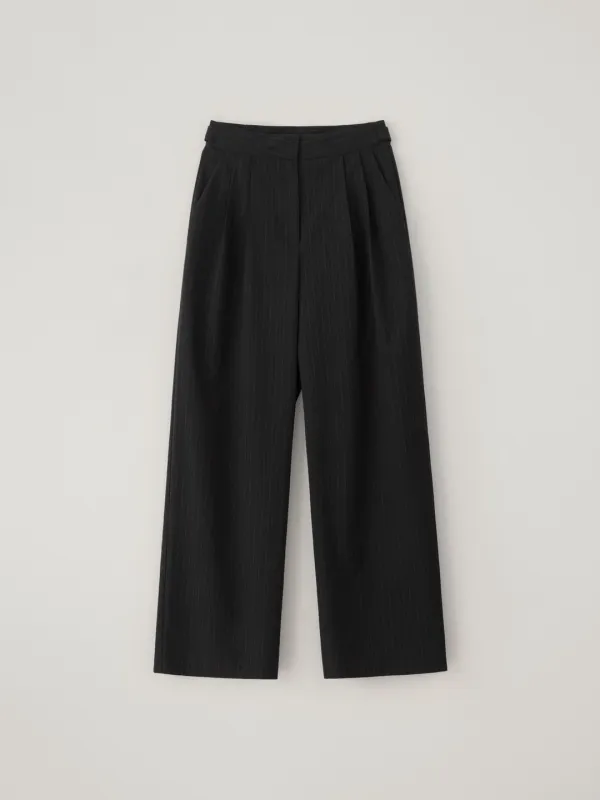 [4th-reorder 5/29 숏1 예약발송] Pinstripe buckle slacks (charcoal)