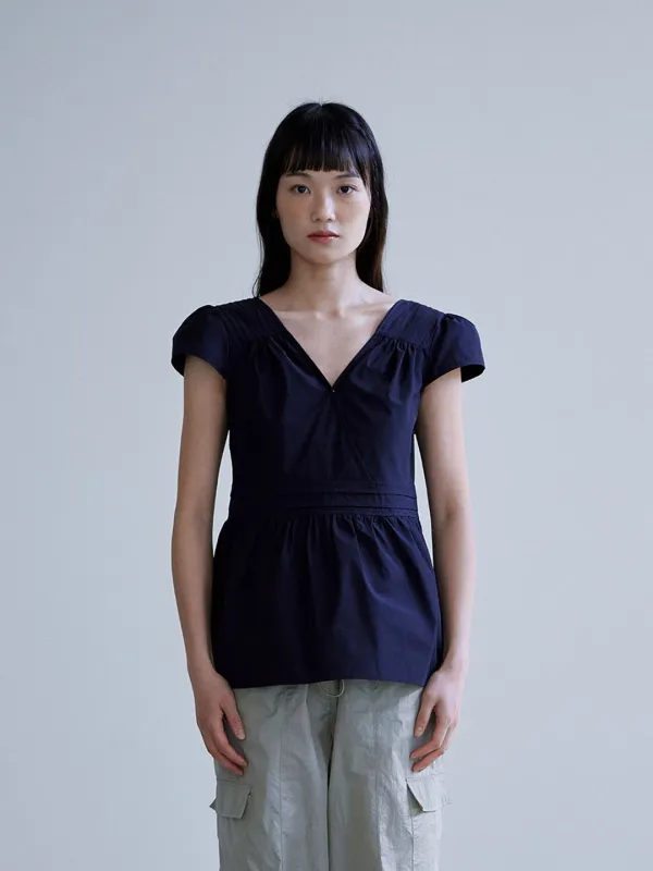 PUFF PIN TUCK BLOUSE  [ NAVY ]