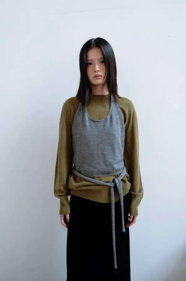 Wool halter top (melange gray / olive)