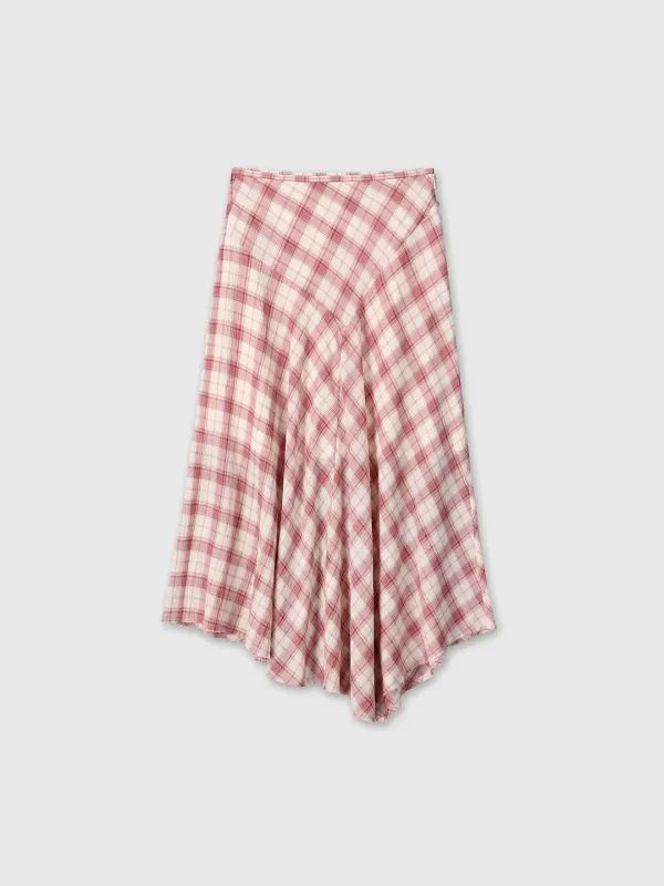 (W) COTTON CHECK PATCHWORK SKIRT_ PINK CHECK