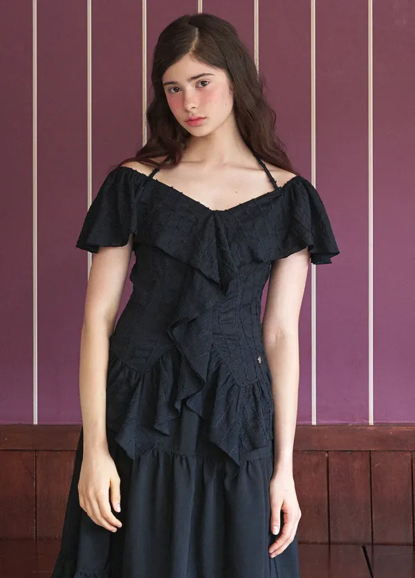  [44-120]  Skylar Ruffle Blouse  스카일라 러플 블라우스 (여름-페미닌-데일리룩-데이트룩-파티룩-휴양지룩-바캉스룩-여행룩-나들이룩-러플-여리블라우스-오프숄더-스트랩-자체제작) 