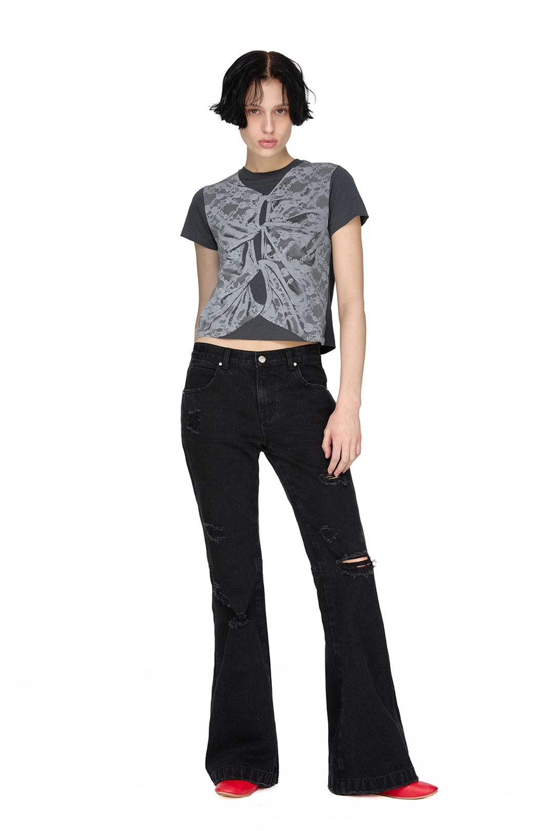 썬번프로젝트 LACE PRINTING LAYERED T-SHIRT, CHARCOAL 상품 이미지 2