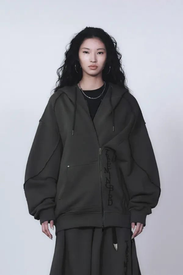 Zipper Finishing Sweat Hoodie Zip-up [ Charcoal ]