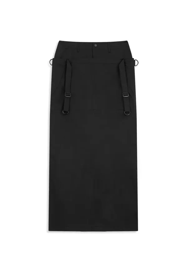 STRAP-LAYERED MAXI SKIRT, BLACK