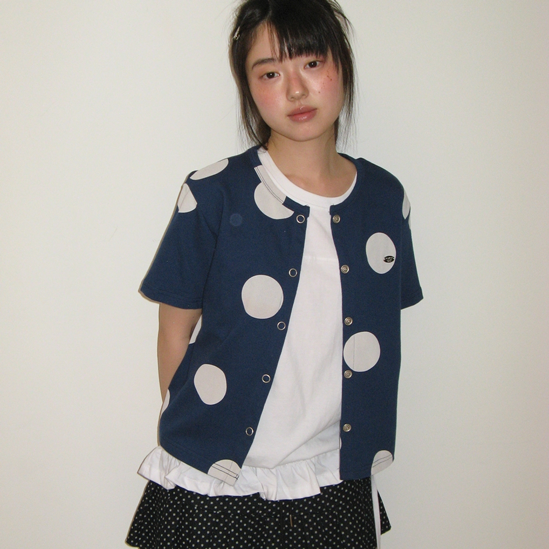 론론 BIG DOT SNAP SWEAT CARDIGAN NAVY 상품 이미지 1