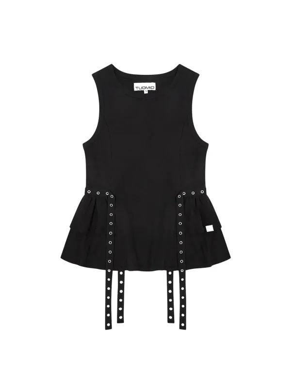 EYELET BELTED TANK TOP [BLACK]