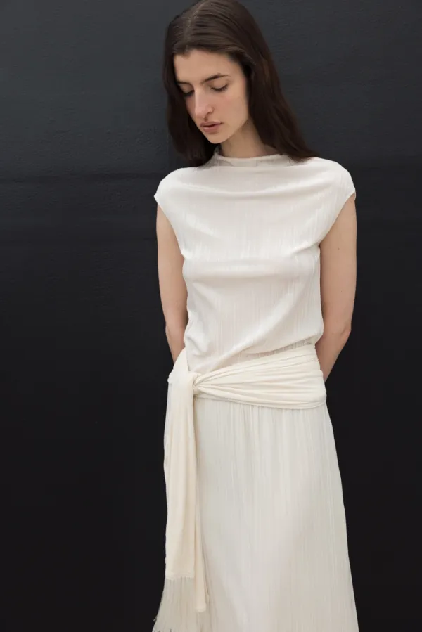 Pleated Velvet Top (Ivory)