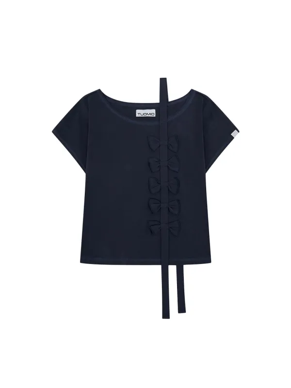 RIBBON OFF SHOULDER T-SHIRT [NAVY]