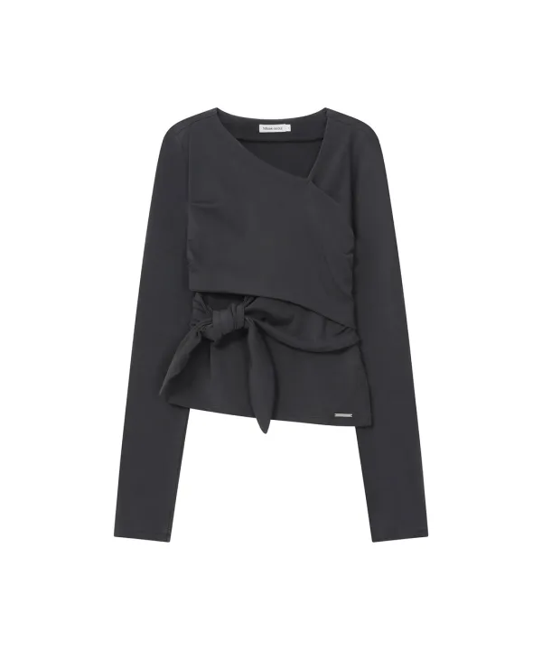 Tie-up layered long sleeve CHARCOAL