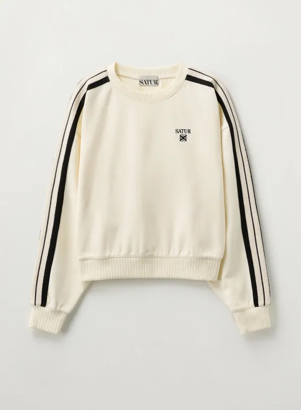 (W) Lawton Crop Sweatshirt - Cream Black