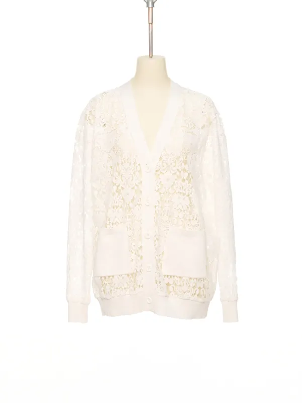 PF25 IVORY LACE ALLOVER CARDIGAN