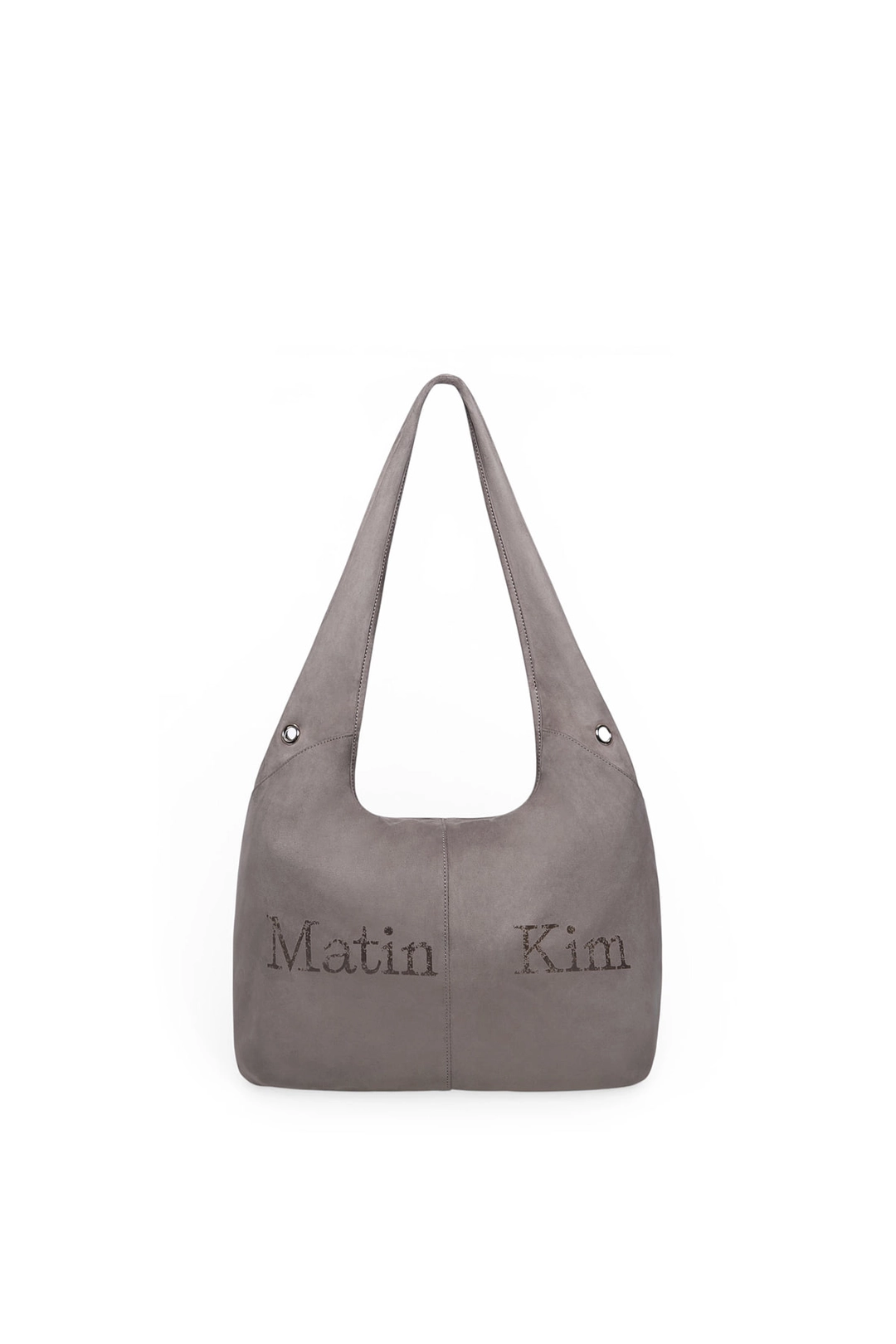 마뗑킴 LOGO POINT SUEDE ROUND ECOBAG IN CHARCOAL 상품 이미지 1