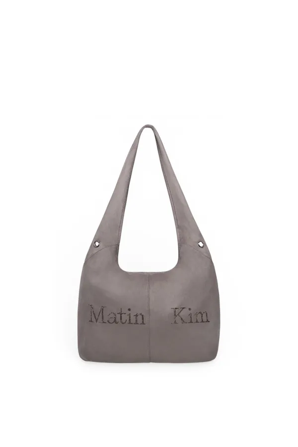 LOGO POINT SUEDE ROUND ECOBAG IN CHARCOAL
