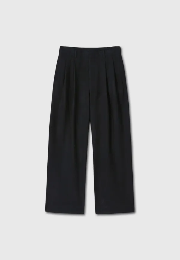 Virgin Wool Double-Pleats Wide Trousers_ Black